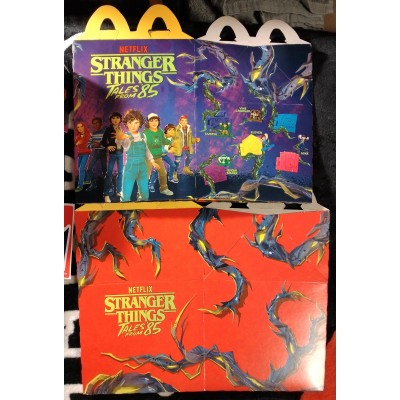 McDonald's Happy Meal Stranger Things: Tales From '85 Near-Complete Lot of 8 Toys/Book + Stickers + Boxes + Apple Wrapper